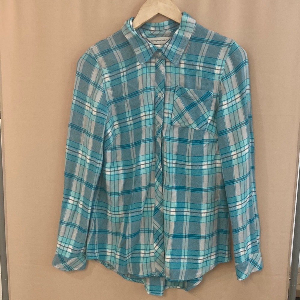 Teal plaid flannel button down